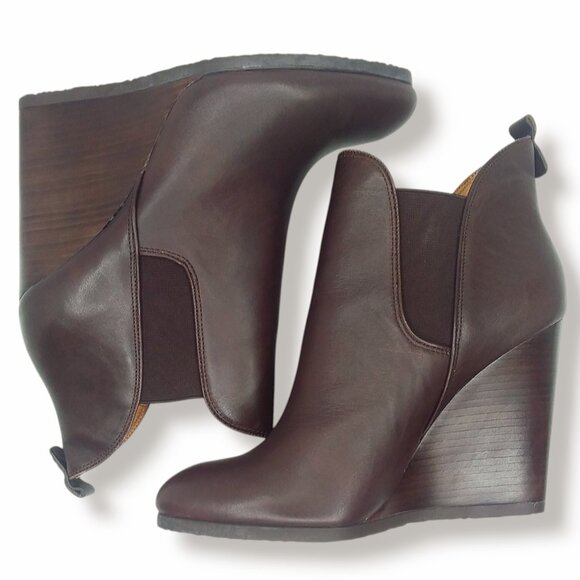 Coach Farah Ankle Boots Leather Size 10B Brown Wedge ASO Teen Wolf Designer - Picture 7 of 13